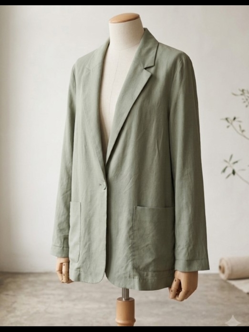 Mango Sage Green Relaxed Single-Button Blazer (Sz M) Soft Capsule Lux Layer